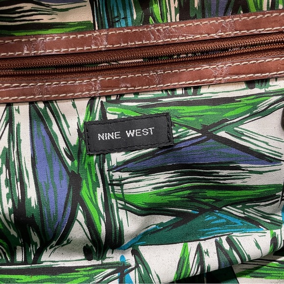 Nine West Artisan Woven Natural Straw Tote Bag with Brown and Green Accents - Picture 8 of 10